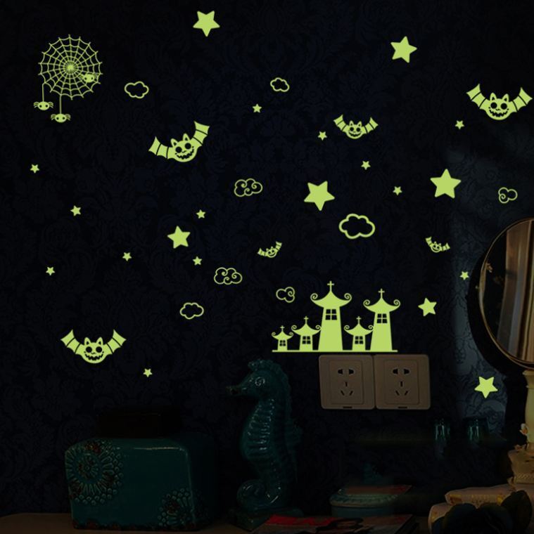 Glow In The Dark Bat Spider Castle Removable Decal Kids Wall Stickers Bedroom