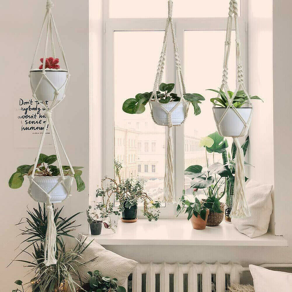 5x Pot Holder Macrame Plant Hanger Hanging Planter Basket Hemp Rope Braided New