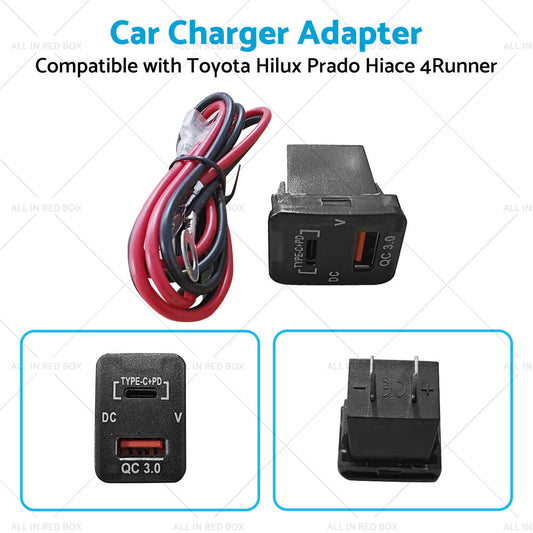 TYPE C + VOLT + QC 3.0 USB CHARGER Suitable for Toyota Hilux Prado BLUE LED 12v