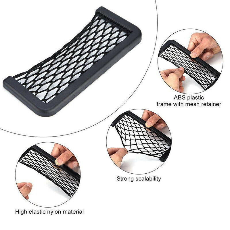 2x Medium Car Mesh Storage Holder Adhesive Net Pocket Phone Bag Card Black Truck