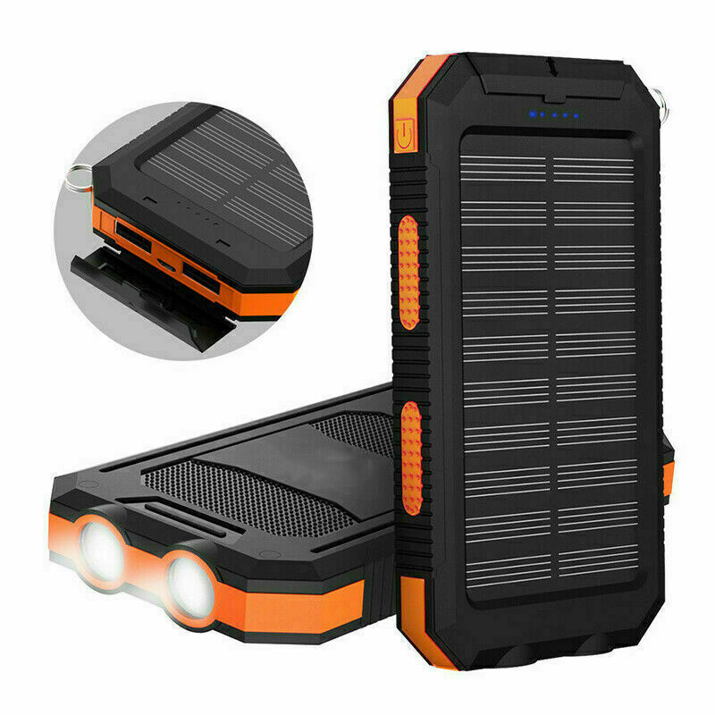 Solar Power Bank 900000mAh Pack Waterproof 2USB LED Battery Charger For Phone