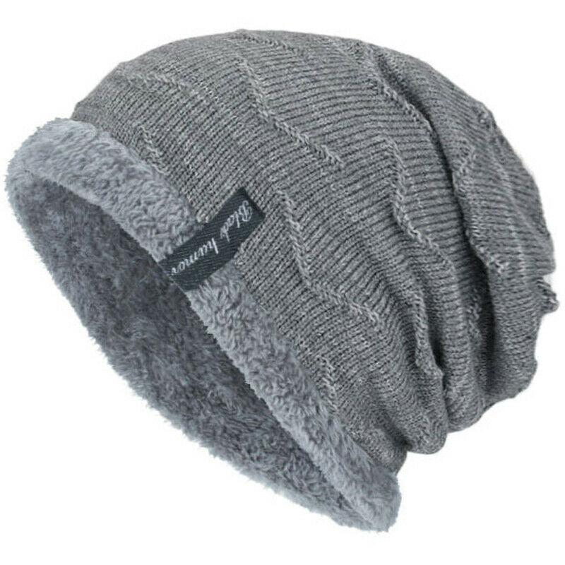 Winter Knitted Hat Men Women Warm Thick Beanie Fleece Ski Cap Outdoor Thermal