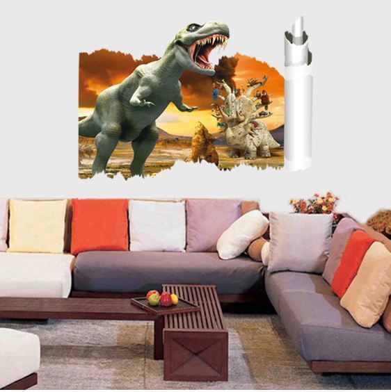 3D Wall Stickers Removable Jurassic Park Dinosaur Broken Wall Kids Room Decal