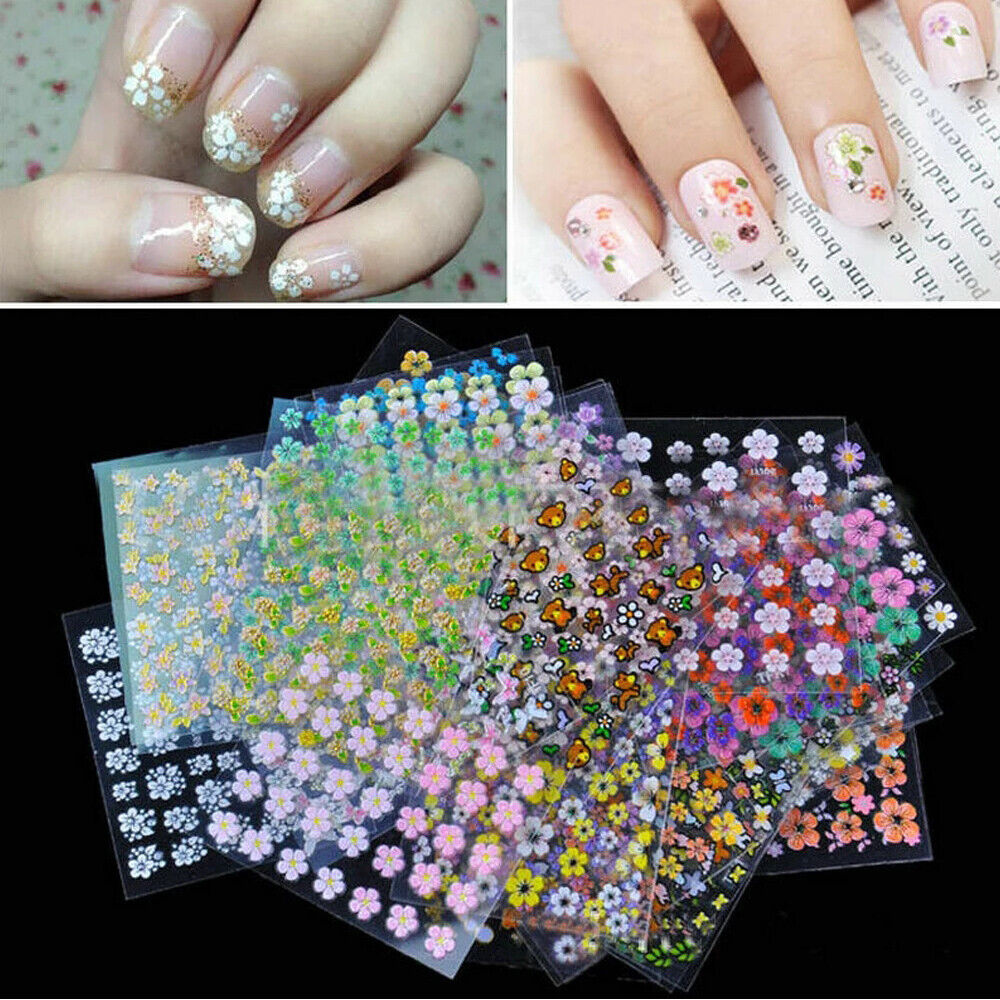 50Sheet Flower Decal Transfer Manicure 3D Nail DIY Sticker Tips Decoration