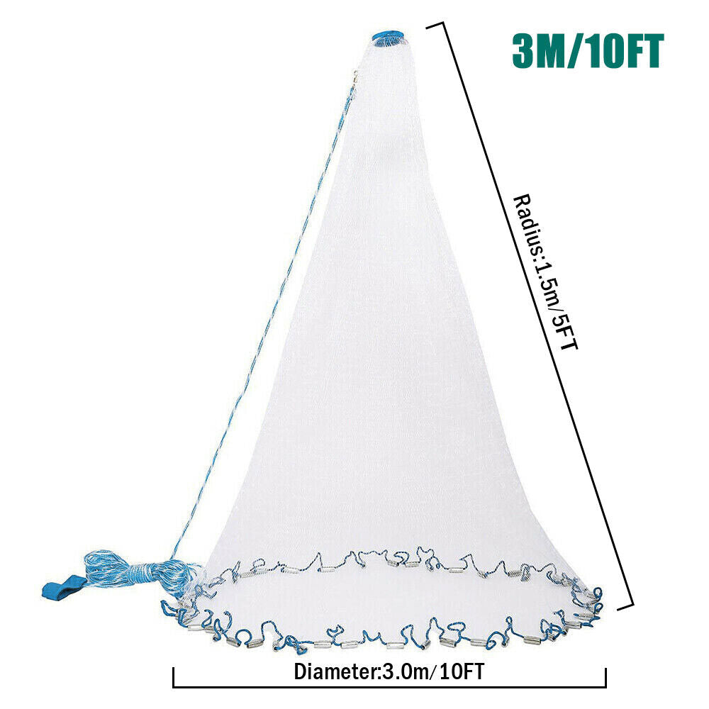 Saltwater Fishing Cast Net for Bait Trap Fish 8ft-16ft Easy Throw Hand Mesh Net