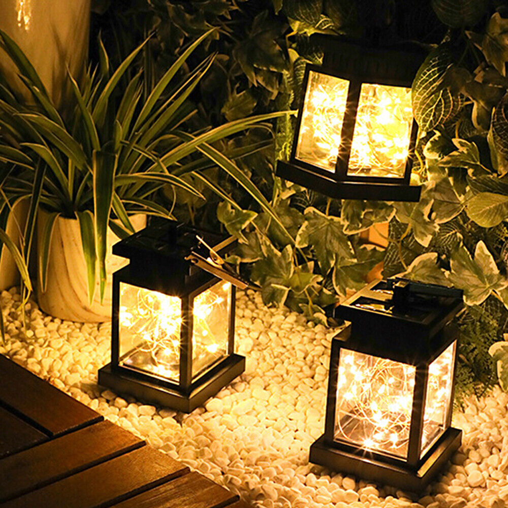 2PCS Waterproof LED Solar Power Hanging Lantern Light Outdoor Garden Table Lamp