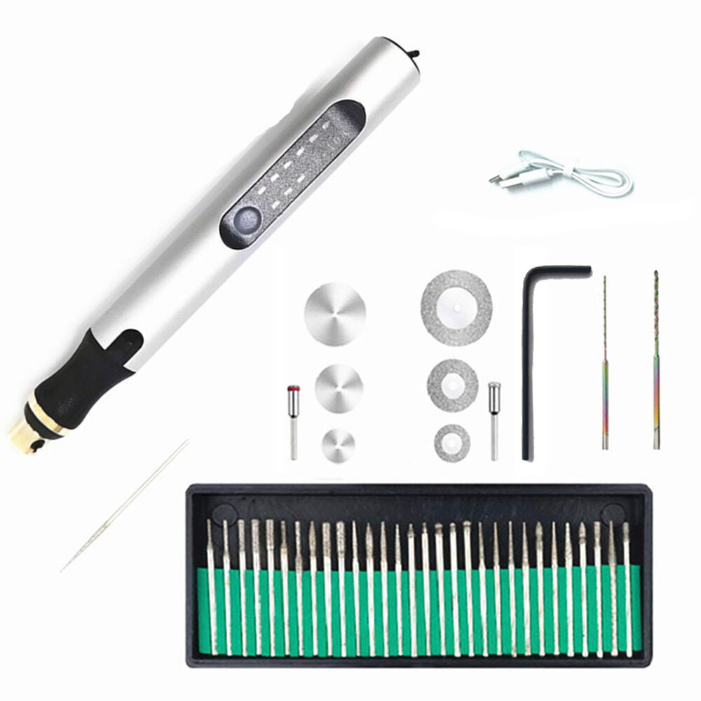 44pcs Electric Engraving Pen Cordless Carving Pen Rechargeable Micro Engraver Tool