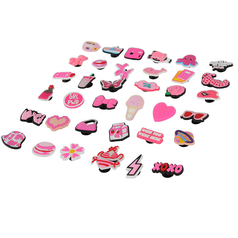 37PCS Pink Shoe Charms for Girls Croc Shoes Accessories Sandals DIY Decoration