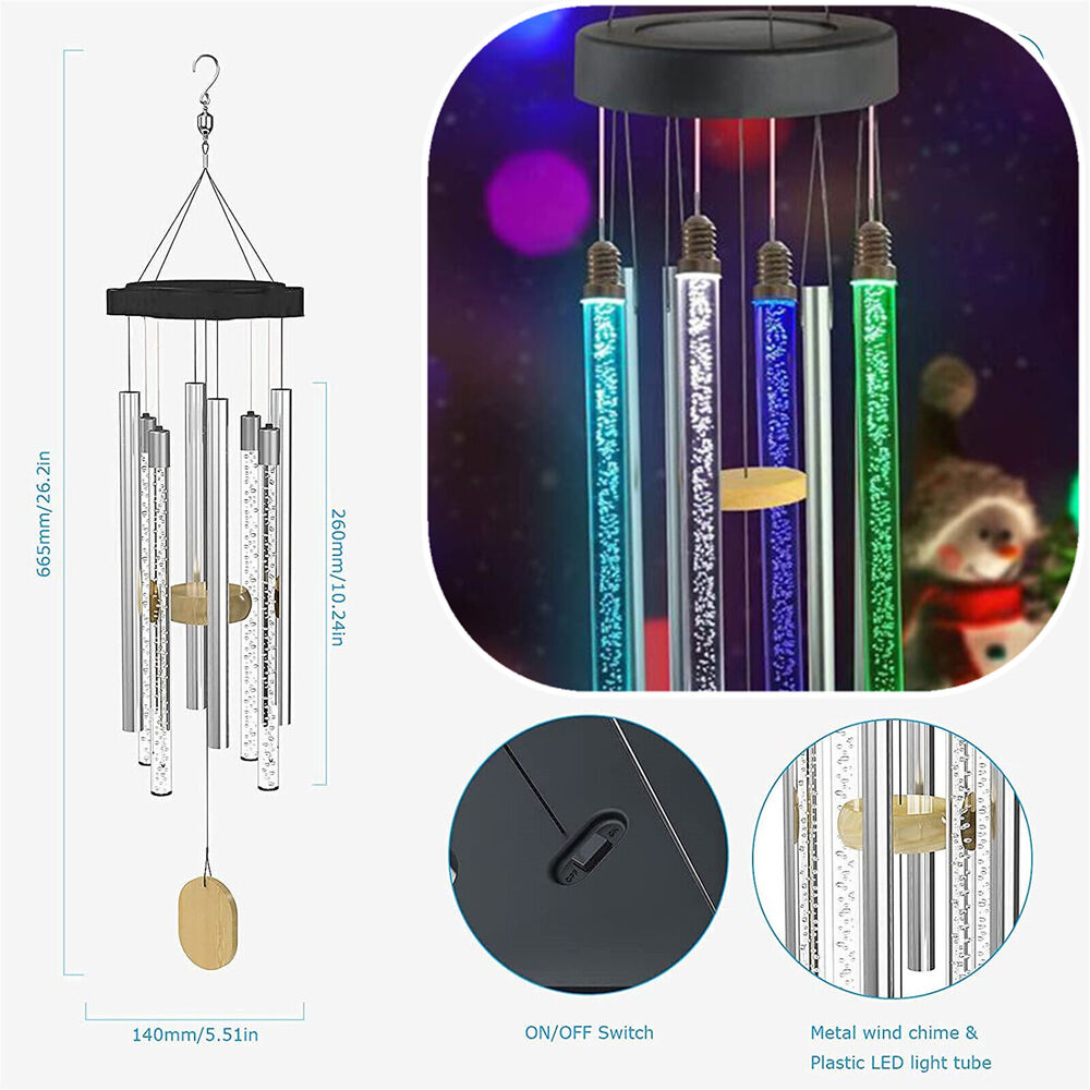 Solar Wind Chimes Lights Outdoor Memorial Wind Chimes with Color Changing RGB