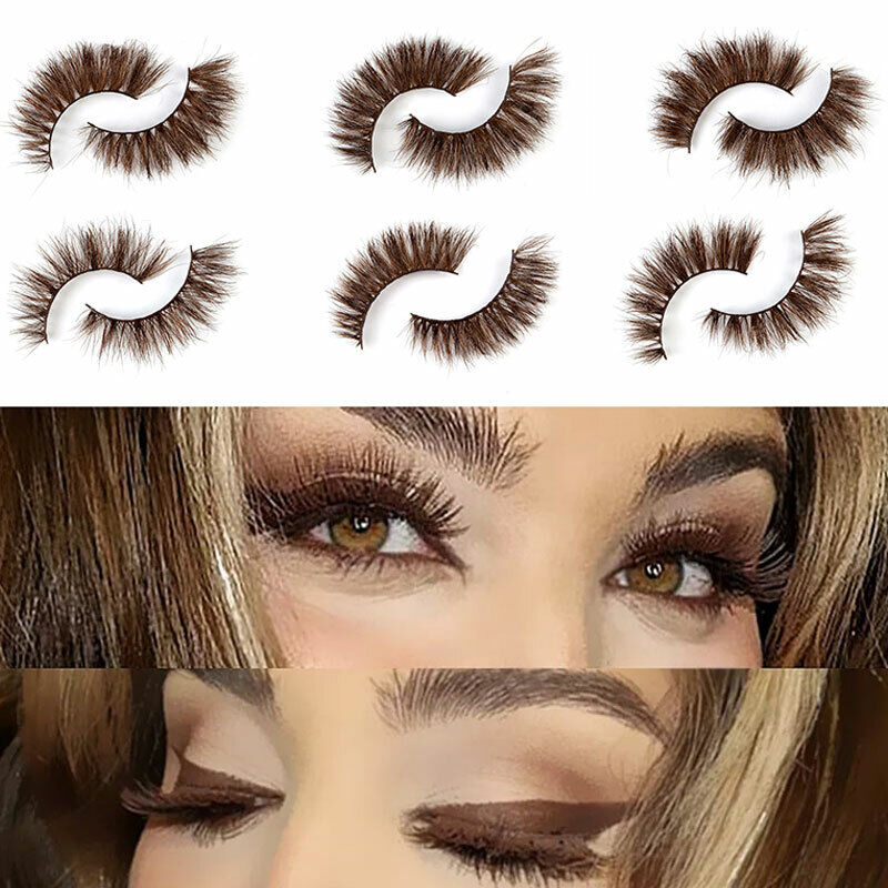 3D Mink Fake Lashes Natural Brown False Colored Eyelashes Thick Long Wispies