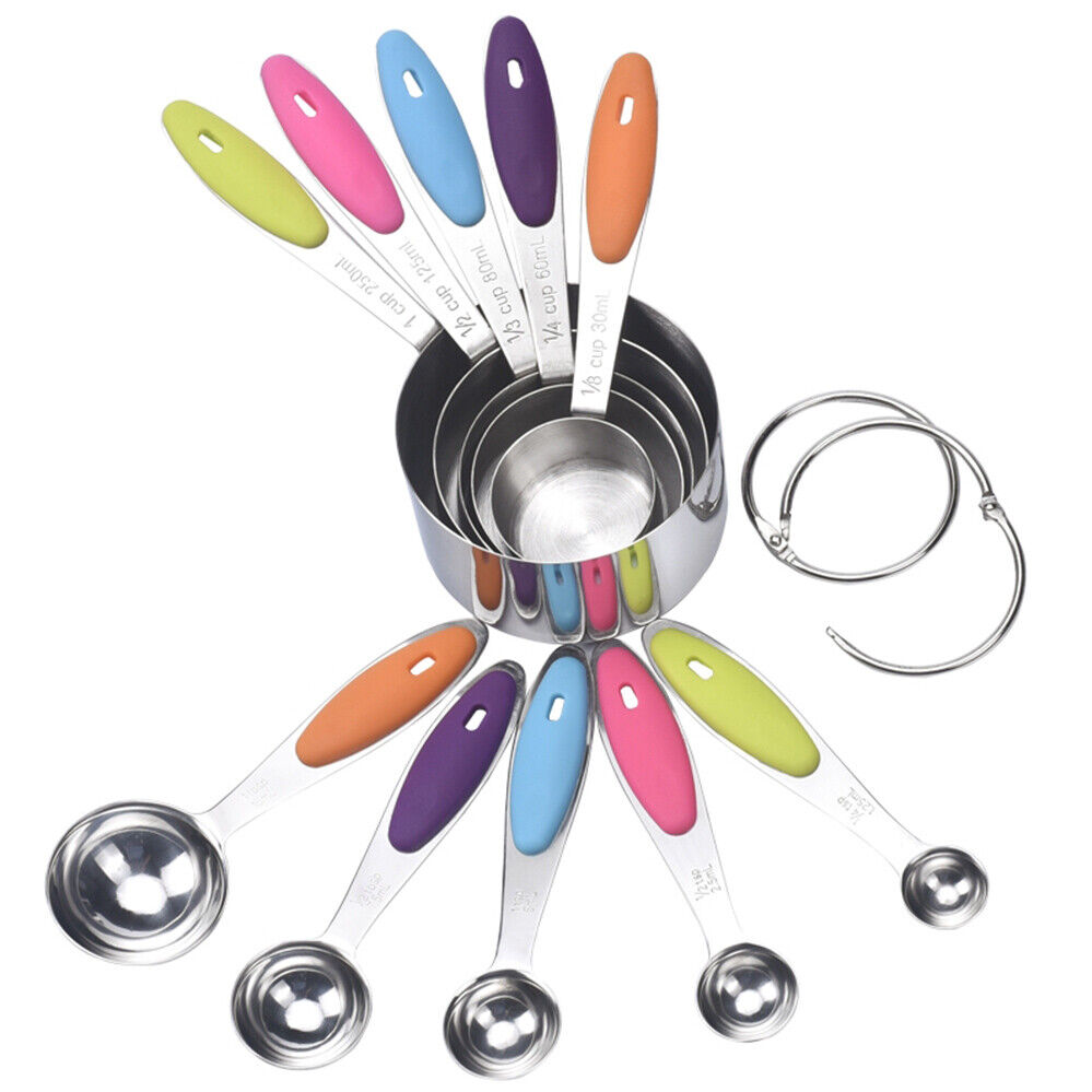 10pcs Set Measuring Cups Kitchen Baking Teaspoon Stainless Steel and Spoons