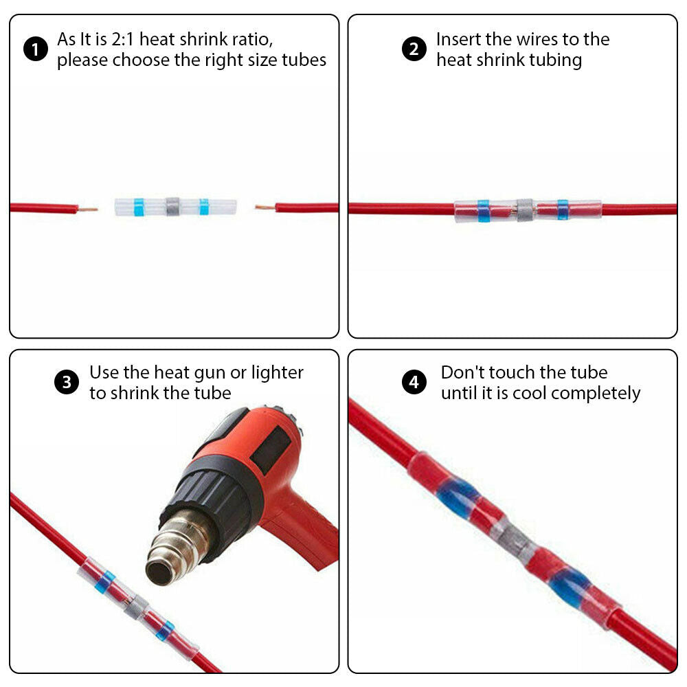 1000PCS Heat Shrink Butt Wire Connectors Electrical Solder Seal Terminals Kit