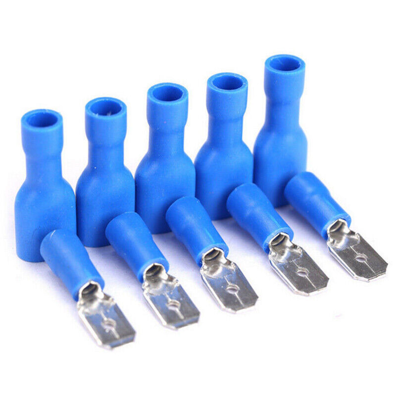 100PCS Insulated Spade Electrical Wire Connectors Splice Crimp Terminal Kit Blue