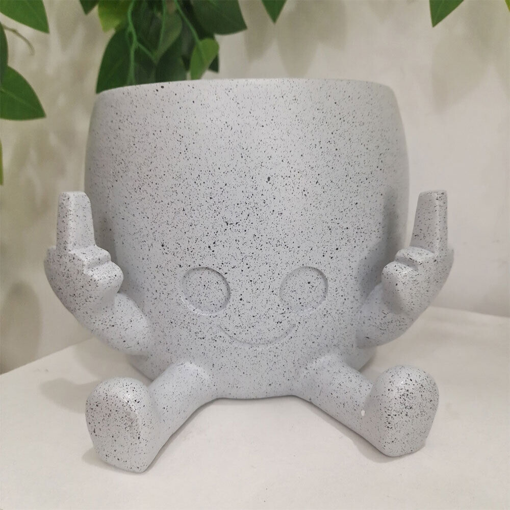 Smiling Plant Pot with Middle Fingers Up, Unique Funny Cute Succulents Plant Pot