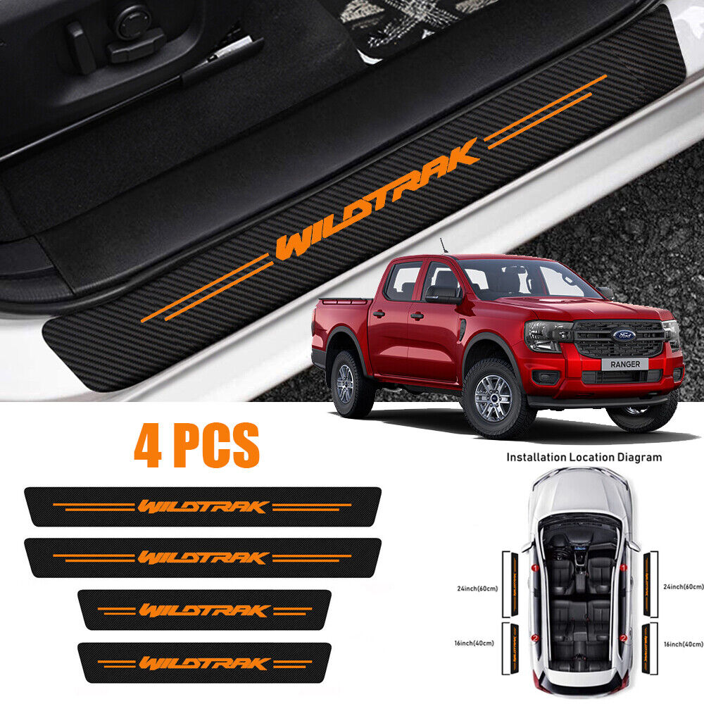 4PCS Orange Fit For Ford Ranger Wildtrak Door Sill Plate Protector Sticker Cover