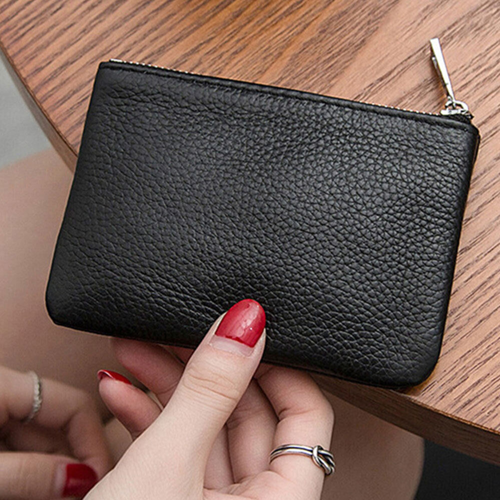 Leather Wallet Pouch Card Mini Purse Coin Key Ring Zip Up Women Small Change Bag