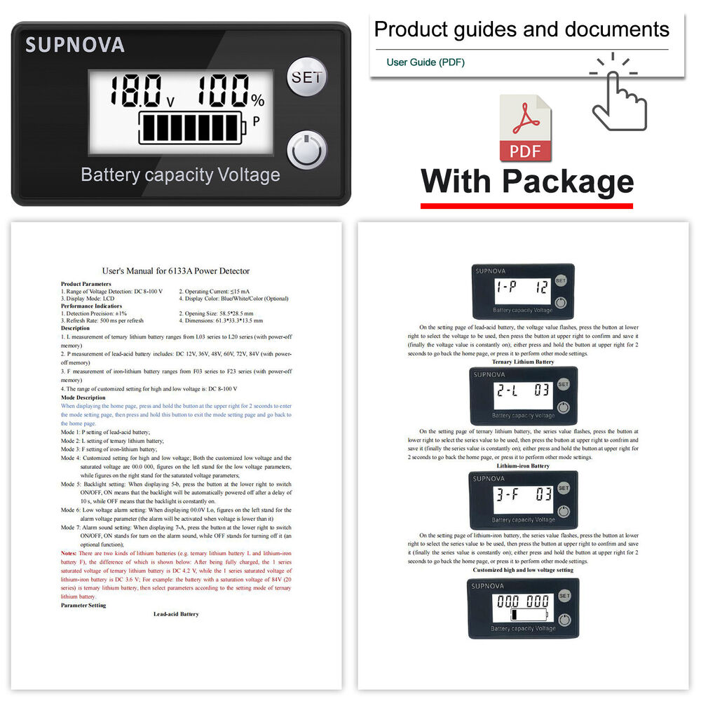 Battery Capacity Indicator Monitor Voltmeter Lithium Voltage Meter Tester Gauge