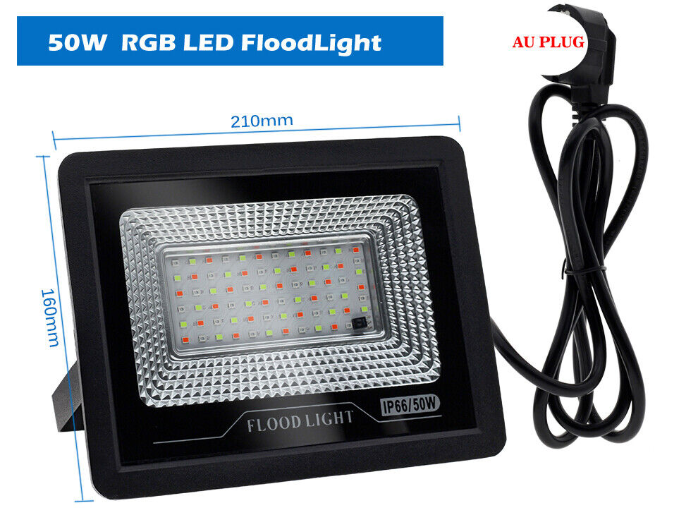 RGB LED Flood Light 50W/100W Outdoor Spotlight Remote Control IP66