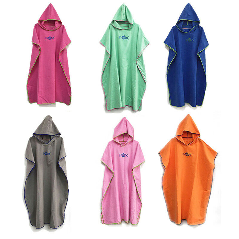 Men Women Beach Towel Bath Hooded Changing Robe Quick Poncho Bathrobe Dry Towel