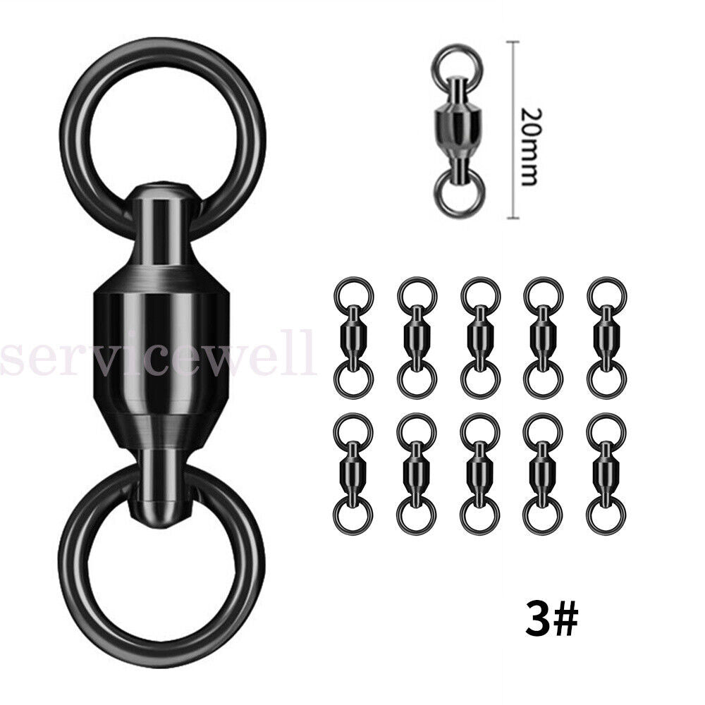 60pcs Black Fishing Ball Bearing Swivel Solid Rings Stainless 1/2/3/4/5#