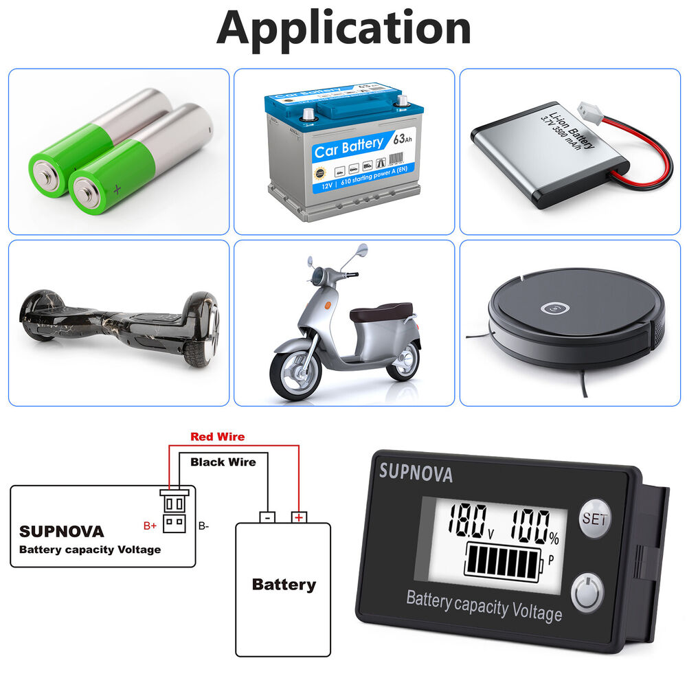 Battery Capacity Indicator Monitor Voltmeter Lithium Voltage Meter Tester Gauge