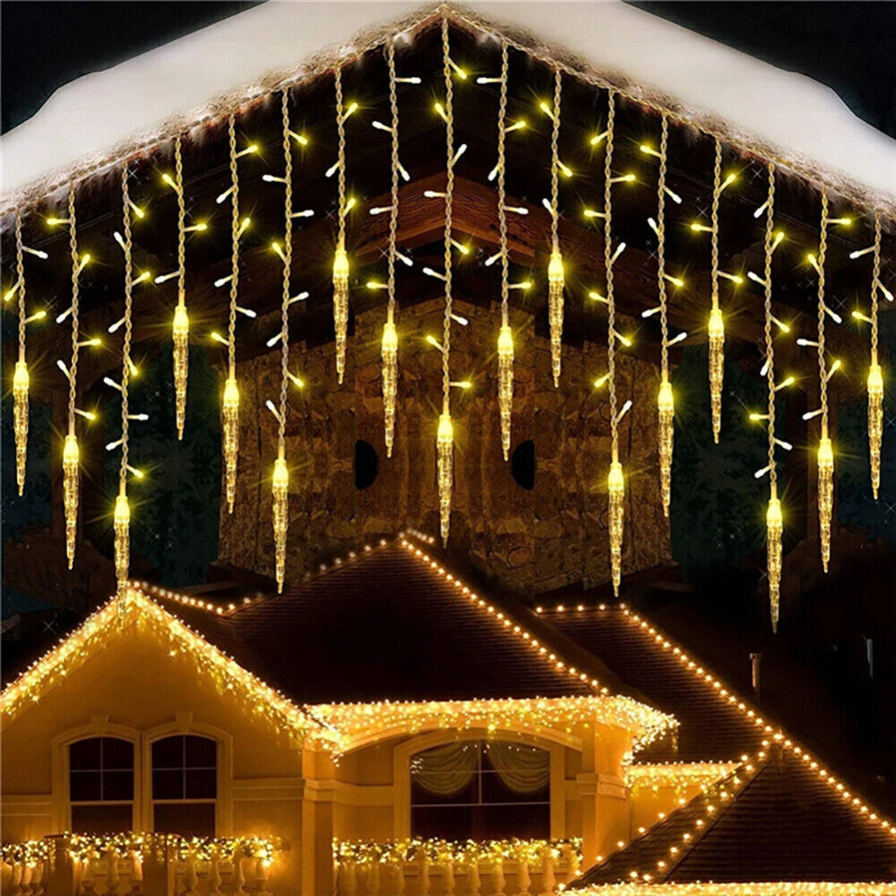 LED Icicle Falling Rain Curtain Fairy String Lights Outdoor Christmas Xmas Party