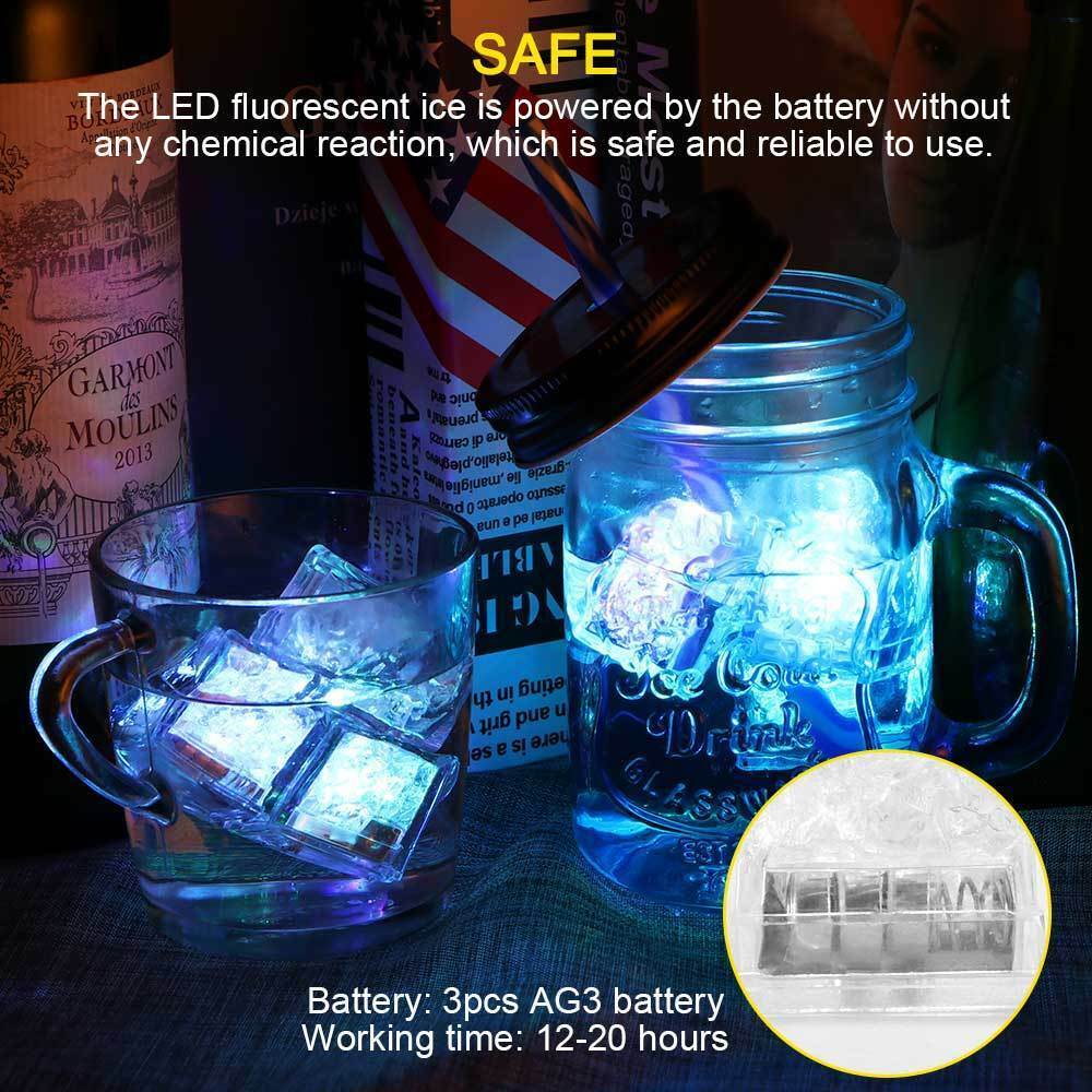 MultiColor Waterproof LED Light up Ice Cubes Flashing Glow in The Dark Party Bar