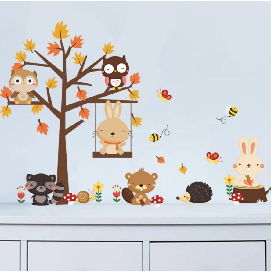 Owl Rabbit Tree Kids Wall Stickers Removable Art Vinyl DIY Decal Gift Bedroom