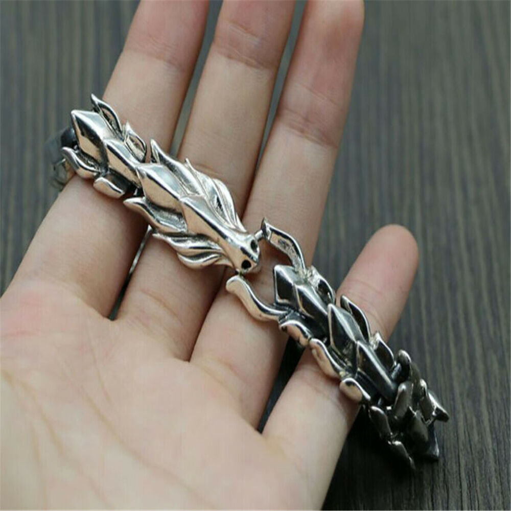 Viking Dragon Scale Link Chain Bracelet Men's Stainless Steel Ouroboros Bangle