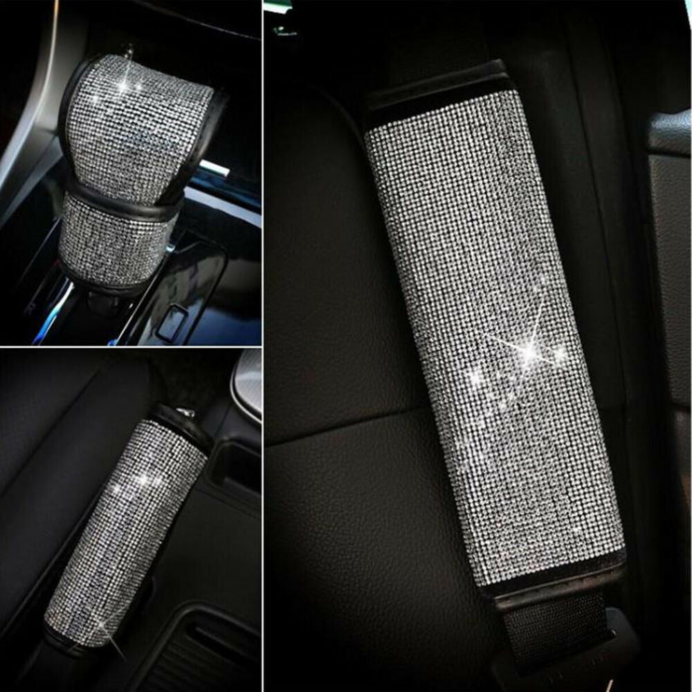 Universal Sparkle Bling White Rhinestone Diamond Car Cover Interior Accessories