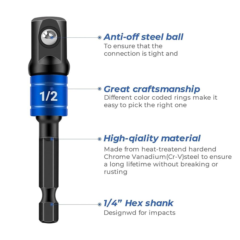 3pcs Socket Adaptor Set Driver Hex Shank Drill Bits 1/2" 1/4" 3/8" Impact Extension