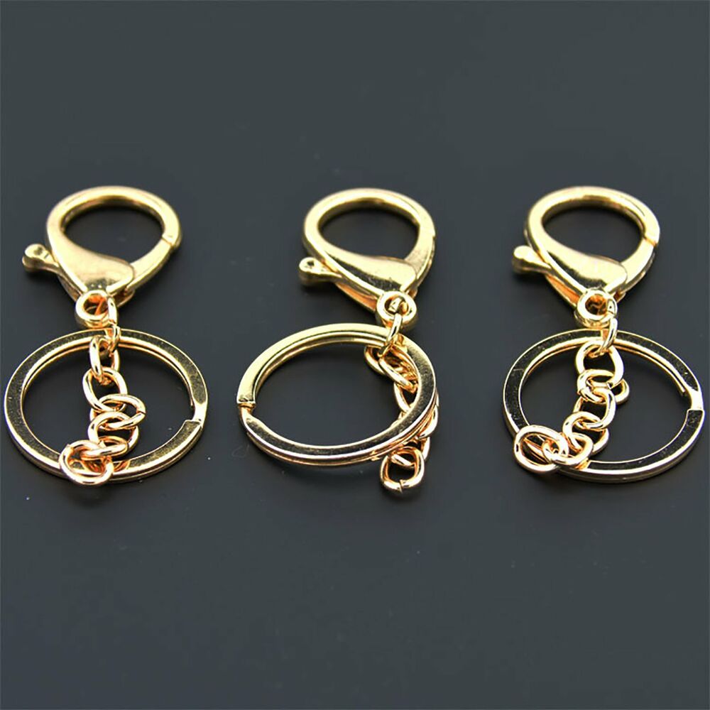 50X Key Ring Swivel Lobster Clasp Trigger Clip Keychain Split Ring DIY Champagne