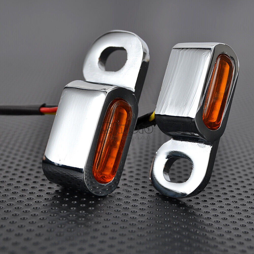 For Harley 2X Chrome Motorcycle LED Mini Turn Signal Indicator Light Amber