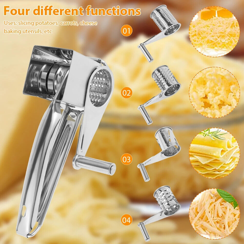 4 Set Multifunction Rotary Cheese Grater Hand Held Cut Slicer Stainless Steel