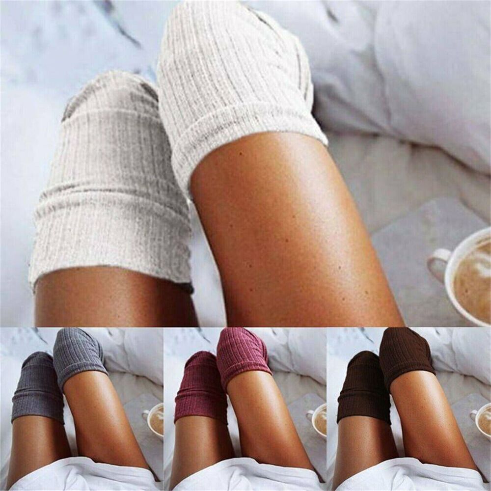 Warm Thigh High Socks Women Solid Color Over knee Long Boot Knitted Cable Knit