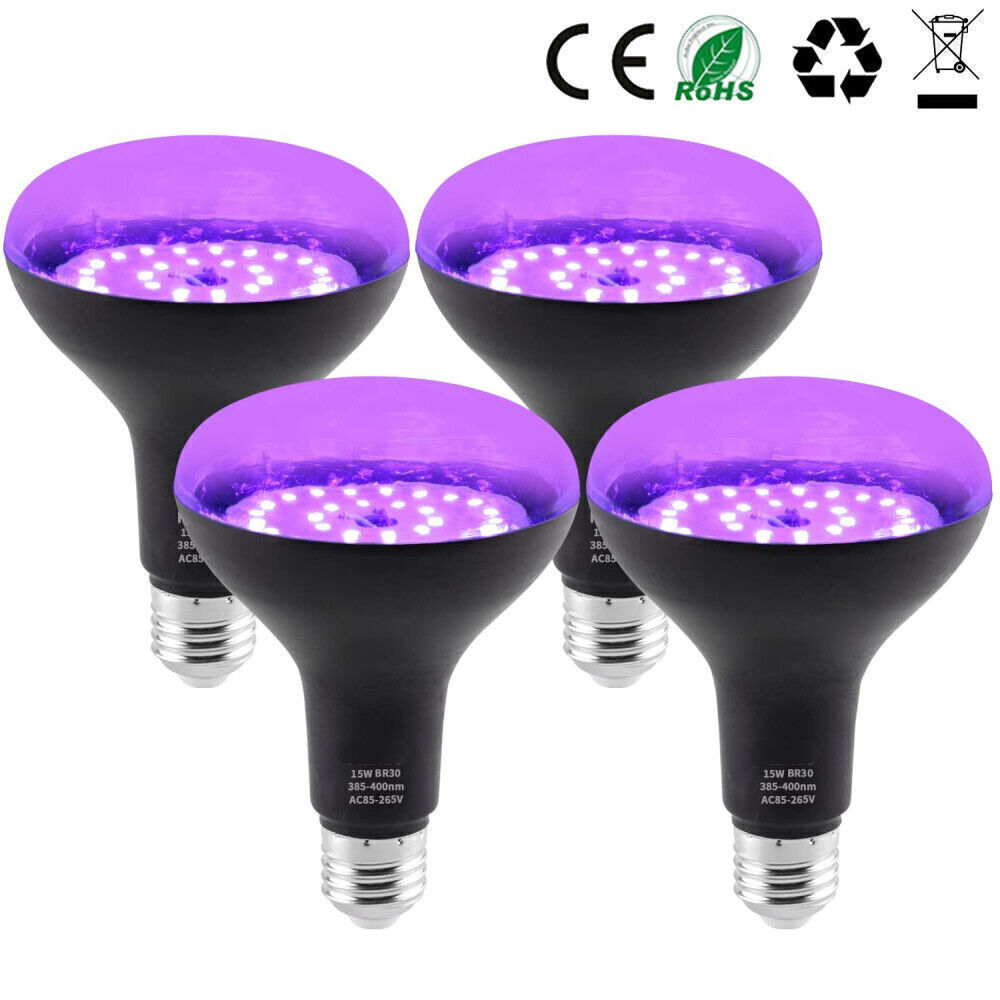 4pcs E27 UV Black Light Bulb LED Blacklight Flood Light Bulb Fluorescent Poster 9W15W