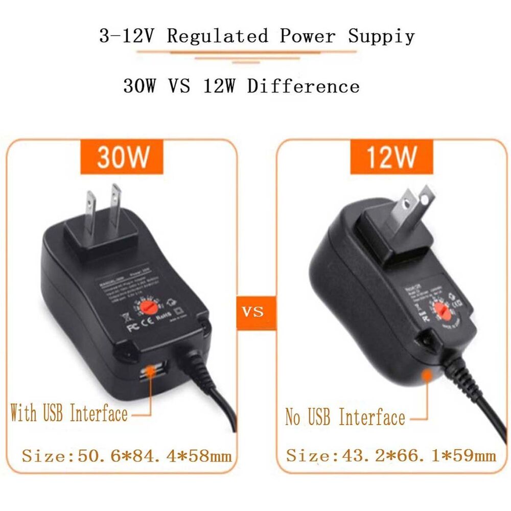 LED Power Supply Adapter 3V/4.5V/5V/6V/7.5V/9V/12V Universal AC/DC Plug-in 30W