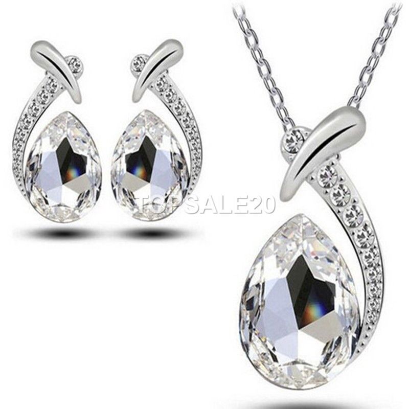 Women's Wedding Bridal Rhinestone Crystal Necklace Earrings Set