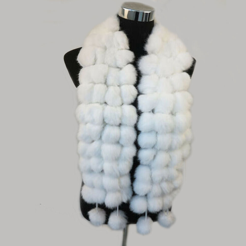 Women Ladies 100% Real Rabbit Fur Pom Poms Scarf Scarves Winter Warm Shawl Wraps