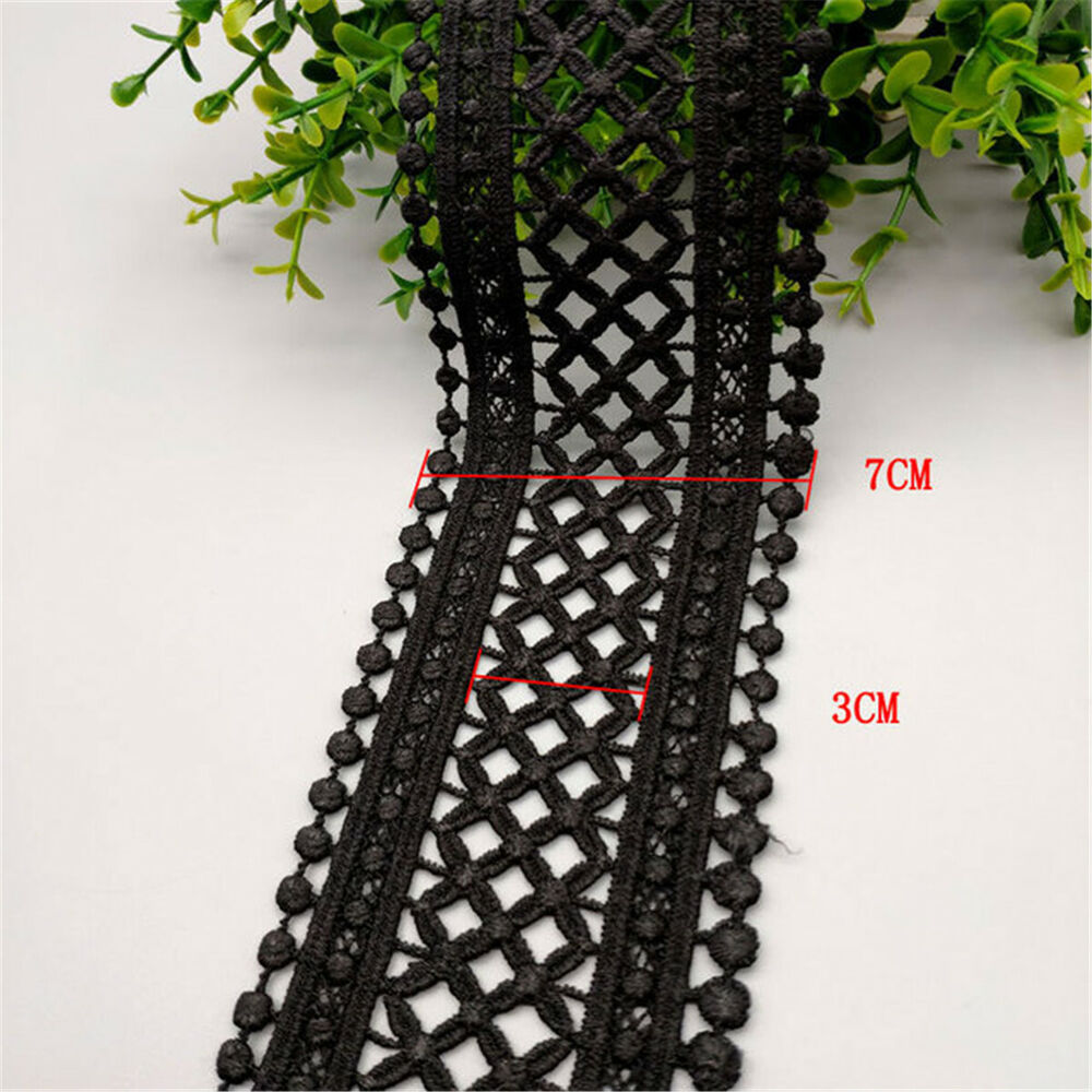 1 Yard Black White Hollow Floral Embroidered Lace Trim Ribbon DIY Apparel Sewing