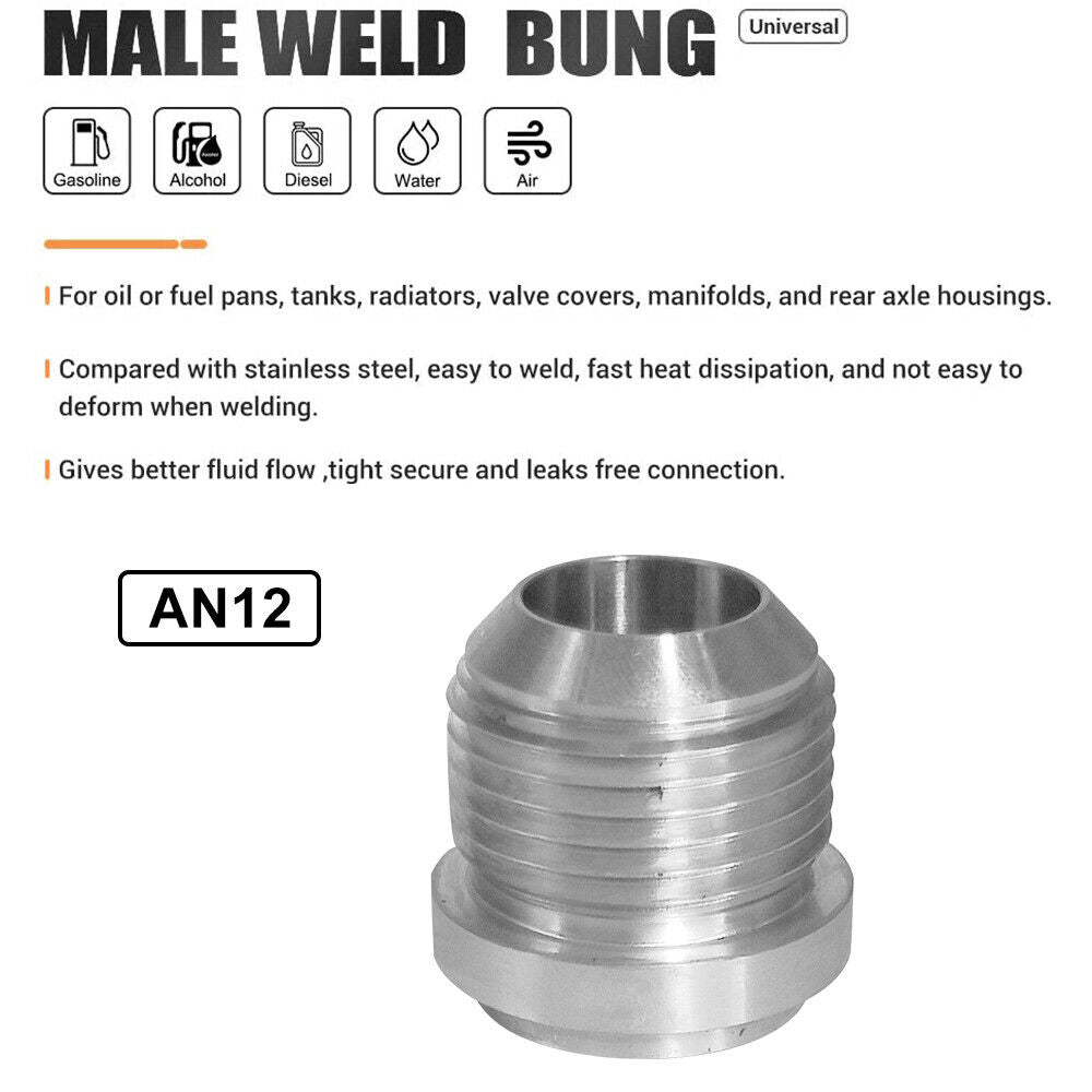 2x AN12 Male Aluminium weld on JIC bungs fitting -12AN JXSS032-12-A