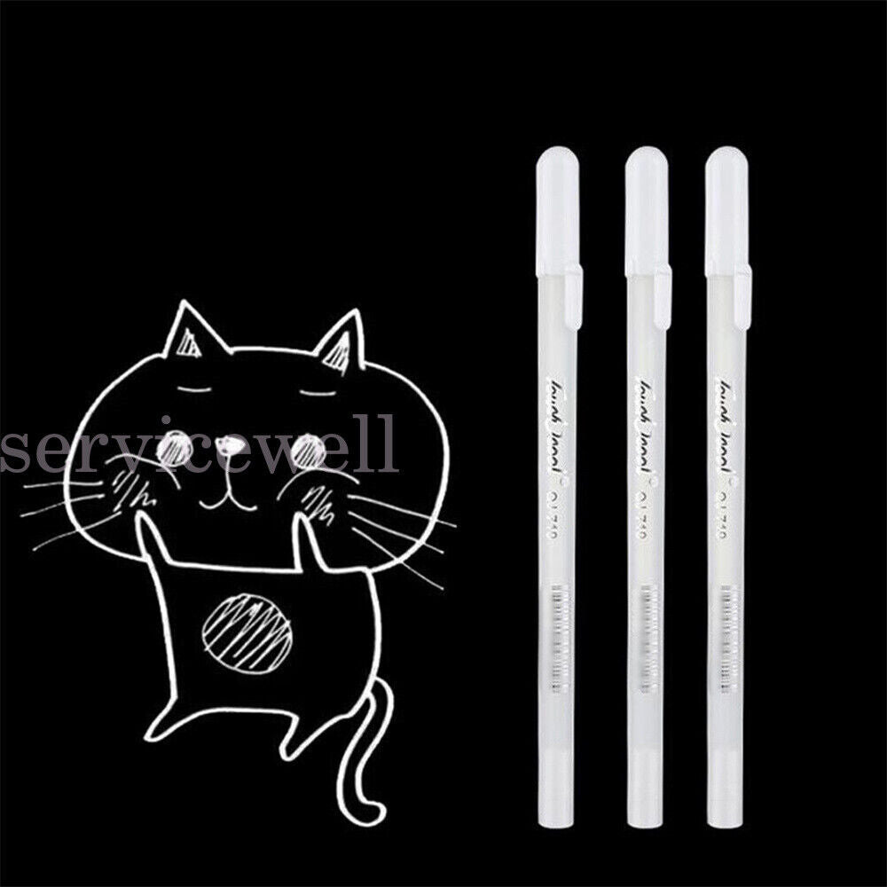 3Pack 0.8mm Fine F Tip White Gel Ink Marker Pen Drawing Art Sketching Painting