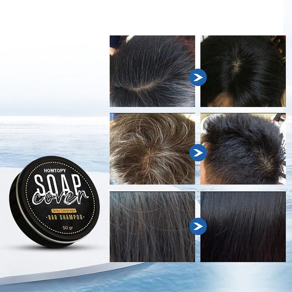 Men's Grey Coverage Bar Shampoo Hair Darkening Black Soap for Grey Hair-Cover