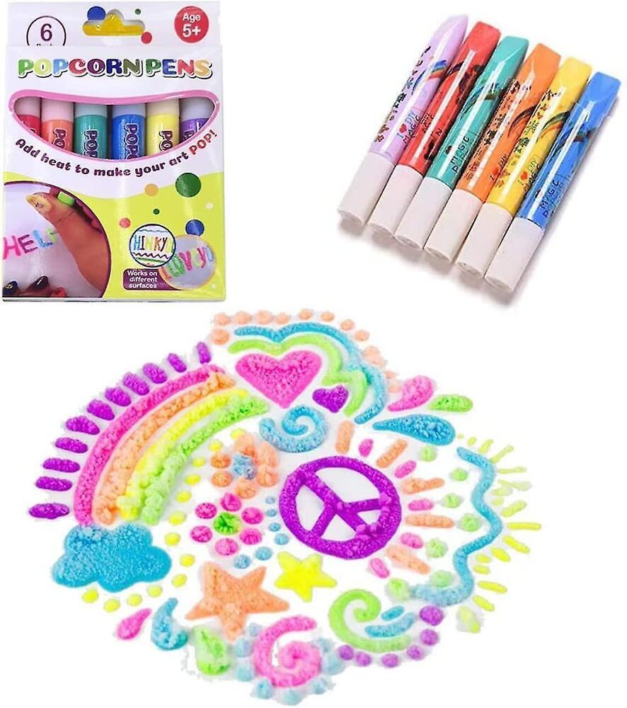 6PC Puffy 3D Art Pens - Ink Puffs Up Like Popcorn Just Use Kids Hairdryer DIY