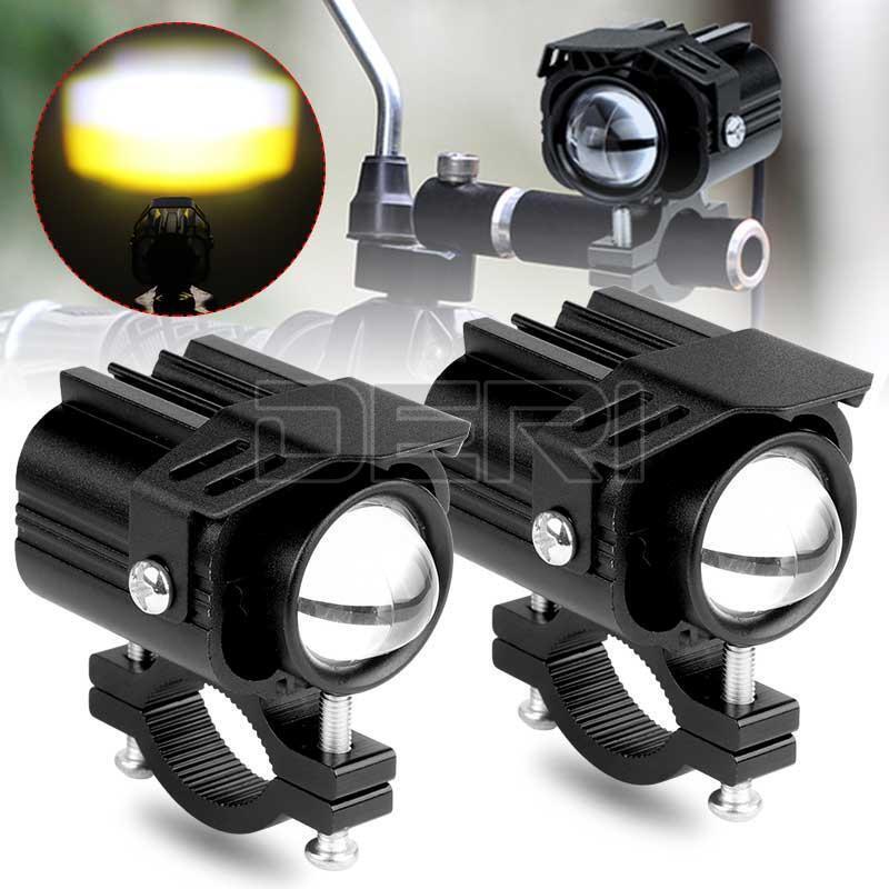 2x Motorcycle Spotlight LED Headlight Driving Fog Lights White Yellow +Switch