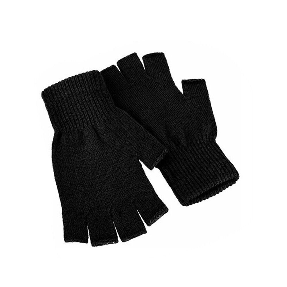 Winter Fingerless Gloves Open Finger Black Soft Warm Knitted Glove Unisex Mitten