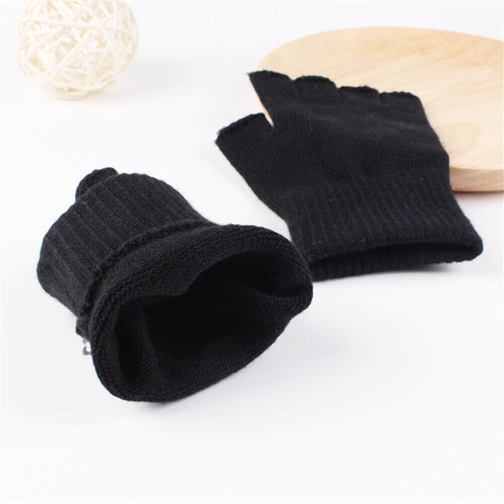 Winter Fingerless Gloves Open Finger Black Soft Warm Knitted Glove Unisex Mitten