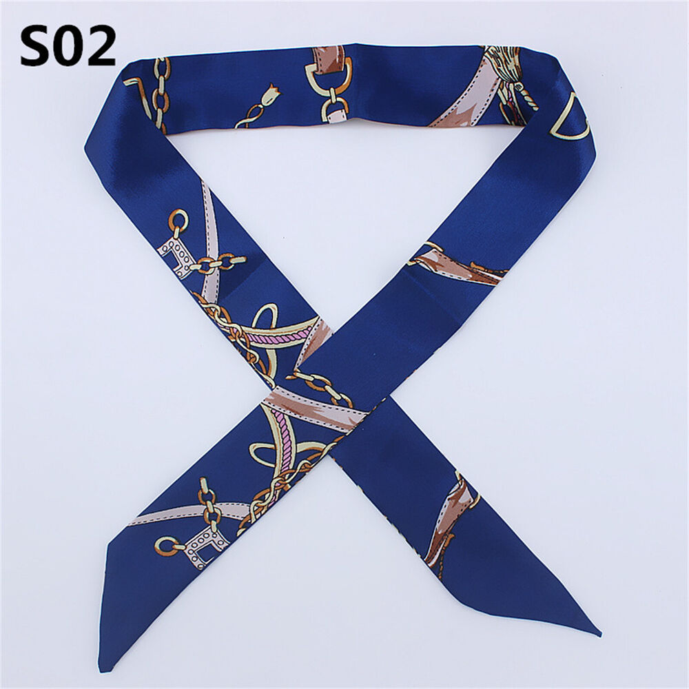 2PCS Women Silk Twilly Ribbon Narrow Scarf Wrap Tied Bag Handle Hair Tie Bandana