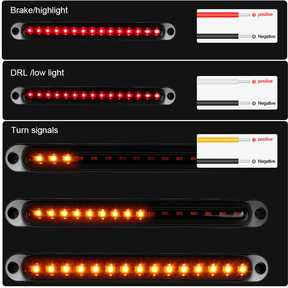 3 in 1 LED Tail Lights UTE Stop Brake Indicator Reverse Lamp Slim Trailer Truck