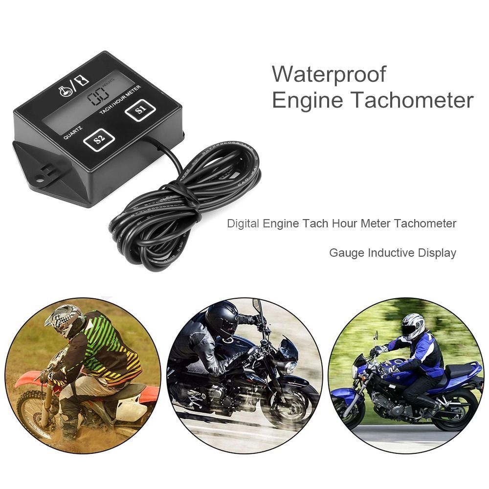 Waterproof Engine Tach Hour Meter Tachometer Gauge Engine RPM Meter Digital